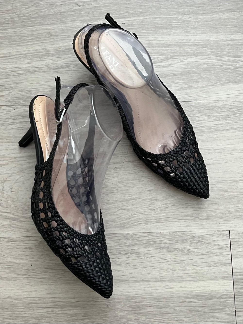 Alfani Step N Flex Black Woven Pointed Toe Slingback Kitten Heels 7.5M